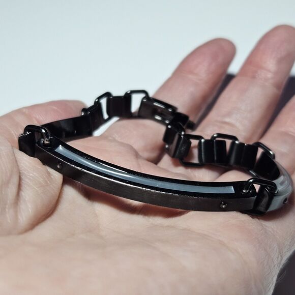 *Sale* Fossil Black Steel Link Bracelet 8" Unisex - Picture 2 of 16